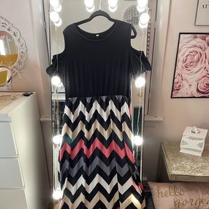 Long Maxi Dress in Black & Chevron Print  🍉MDW SALE PRICE 🍉